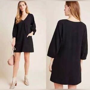 NWT Anthropologie Maeve Angelika V Neck Tunic Dress in Black Pockets - Size XS
